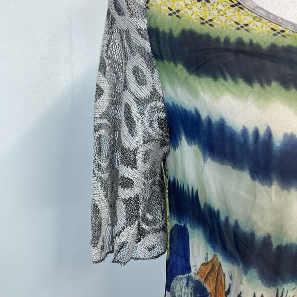 LV Collection Top Tunic size Small Navy Artsy Sheer Mountains Peasant Boutique - Picture 4 of 9